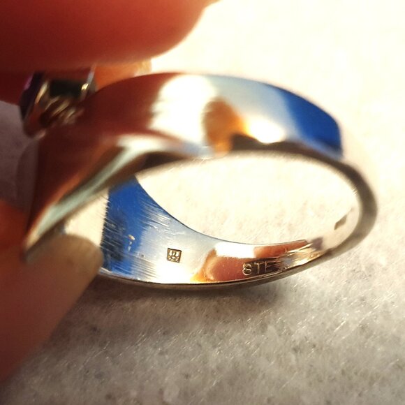 Unique Vintage Sterling Silver Natural Amethyst Floral Statement Ring – Size 9 - Picture 7 of 15